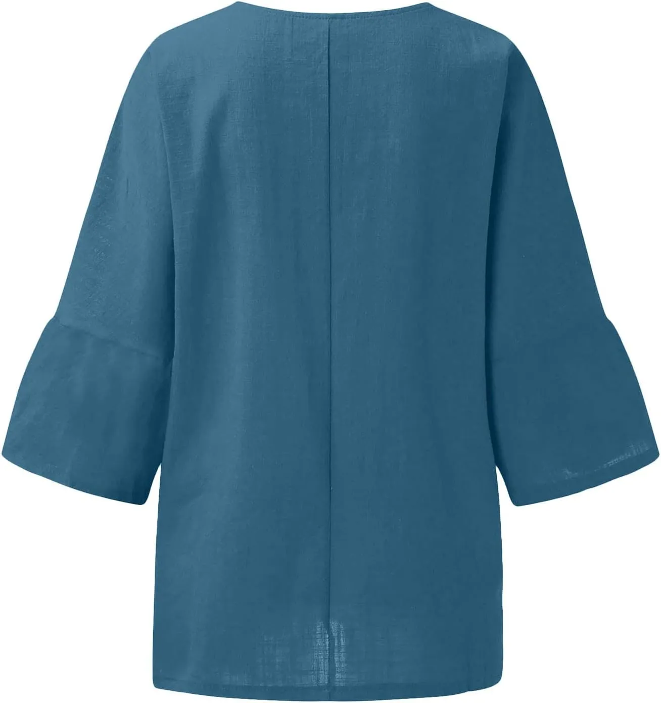 3/4 Length Sleeve Blouse for Women Casual Cotton Linen Shirts Plus Size Round Neck Jacquard Tops Loose Work Tees