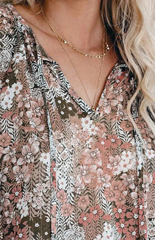 Analisa Ladies Casual Fashion Printed Shirts V Neck Long Sleeves