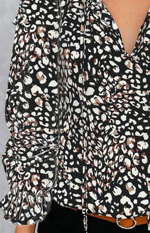 Analisa Ladies Casual Fashion Printed Shirts V Neck Long Sleeves