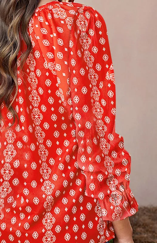 Analisa Ladies Casual Fashion Printed Shirts V Neck Long Sleeves