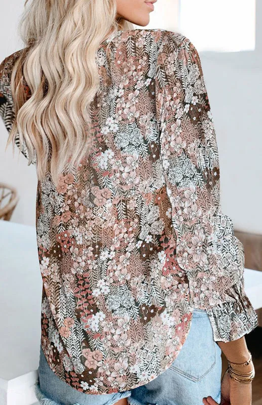Analisa Ladies Casual Fashion Printed Shirts V Neck Long Sleeves