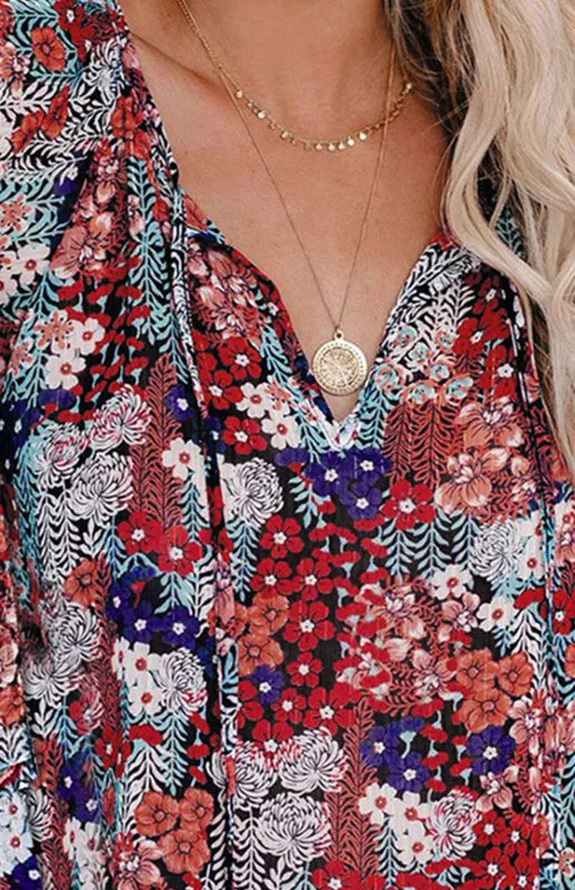 Analisa Ladies Casual Fashion Printed Shirts V Neck Long Sleeves