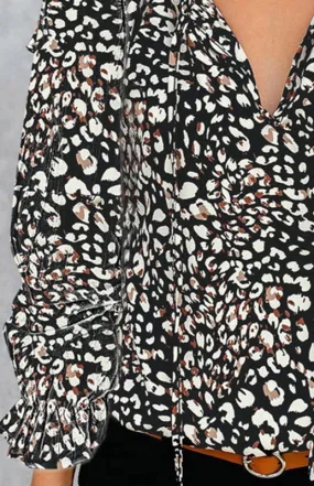 Analisa Ladies Casual Fashion Printed Shirts V Neck Long Sleeves