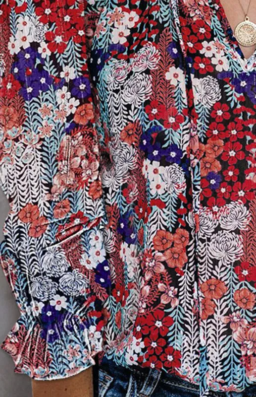 Analisa Ladies Casual Fashion Printed Shirts V Neck Long Sleeves