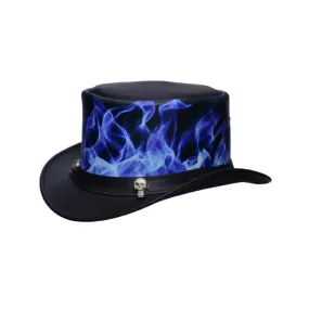 Black Skull Chain Style Leather Top Hat