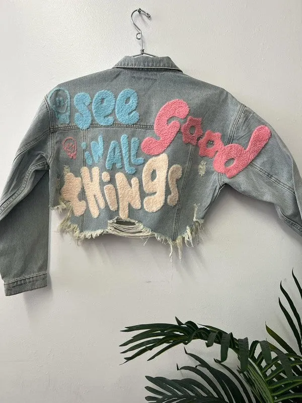 Blue See Good In All Things Crop Denim Jacket