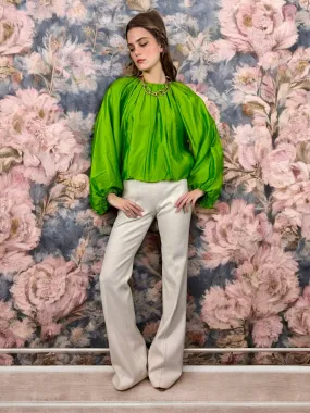 Bodil, green silk pleated blouse