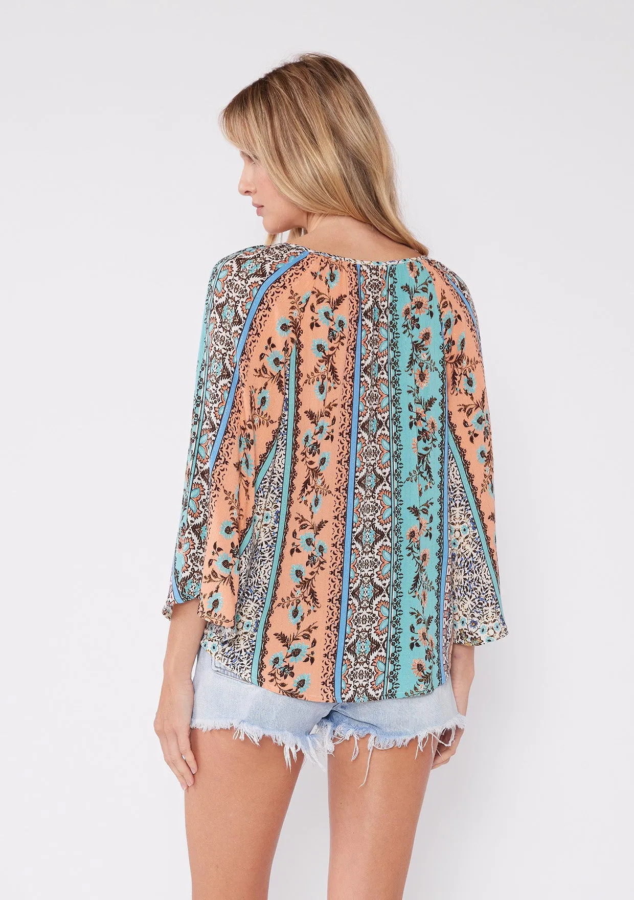 Bohemian Wide Sleeve Split V Neck Blouse
