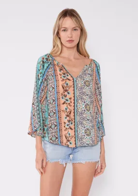 Bohemian Wide Sleeve Split V Neck Blouse