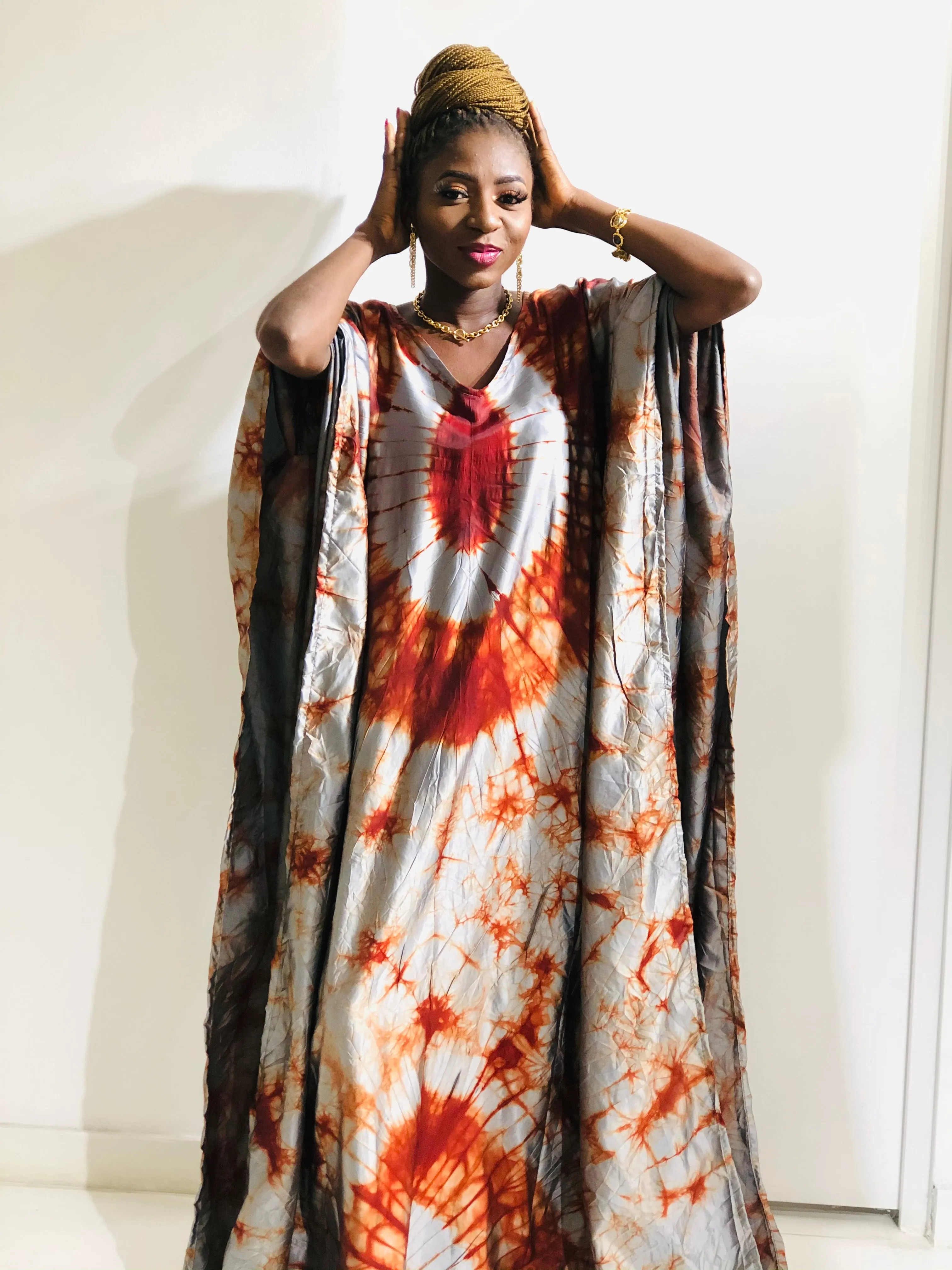 Boubou Kaftan Burgundy & Silver Gray