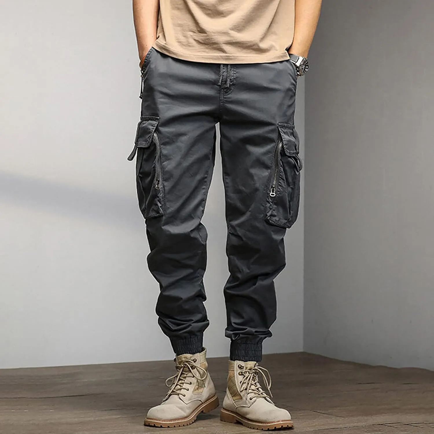 Cargo Sweatpants for Men Pockets Men's Hiking Cargo Straight Leg Sweatpants Stretch Elastic Waist Jogger Sports Pants