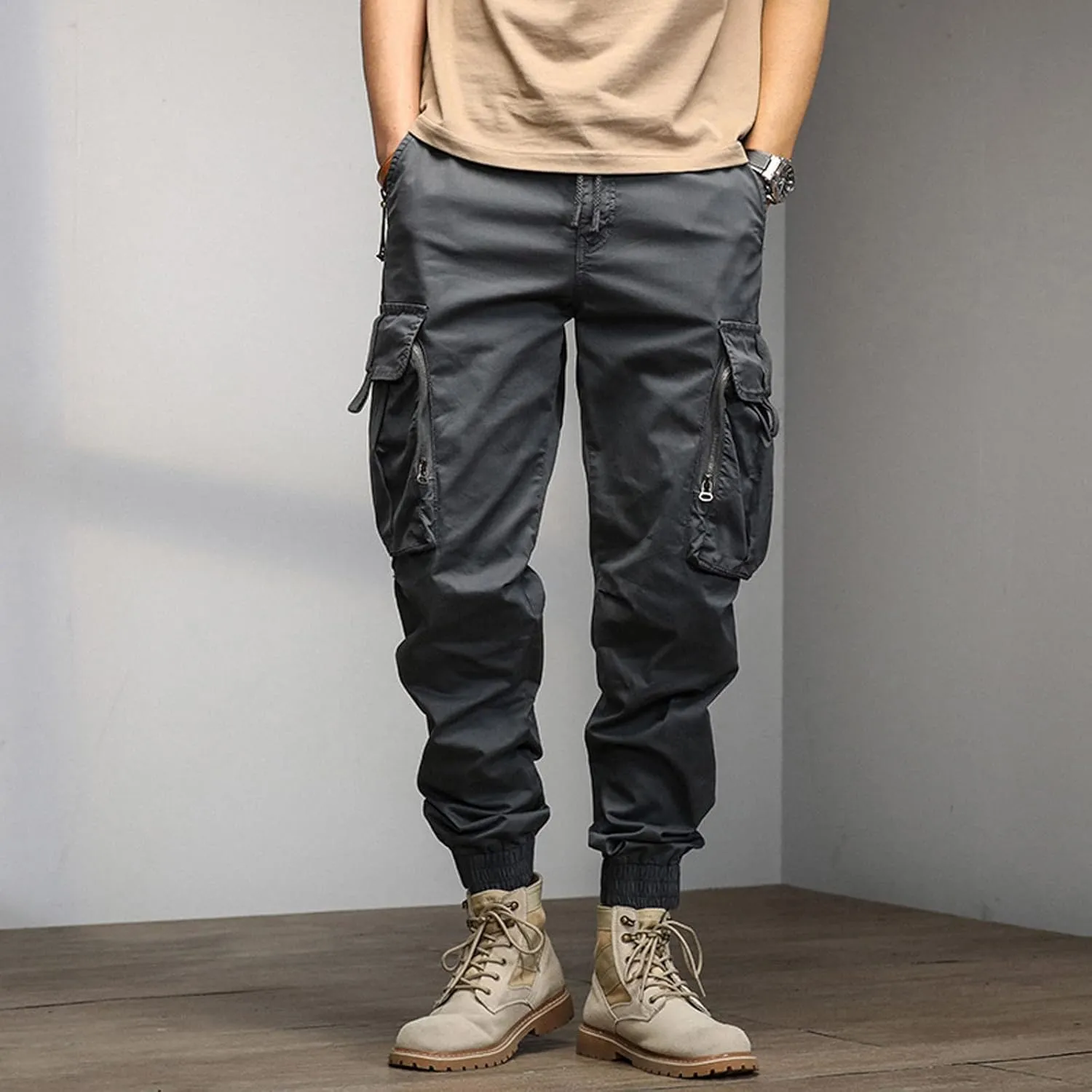 Cargo Sweatpants for Men Pockets Men's Hiking Cargo Straight Leg Sweatpants Stretch Elastic Waist Jogger Sports Pants
