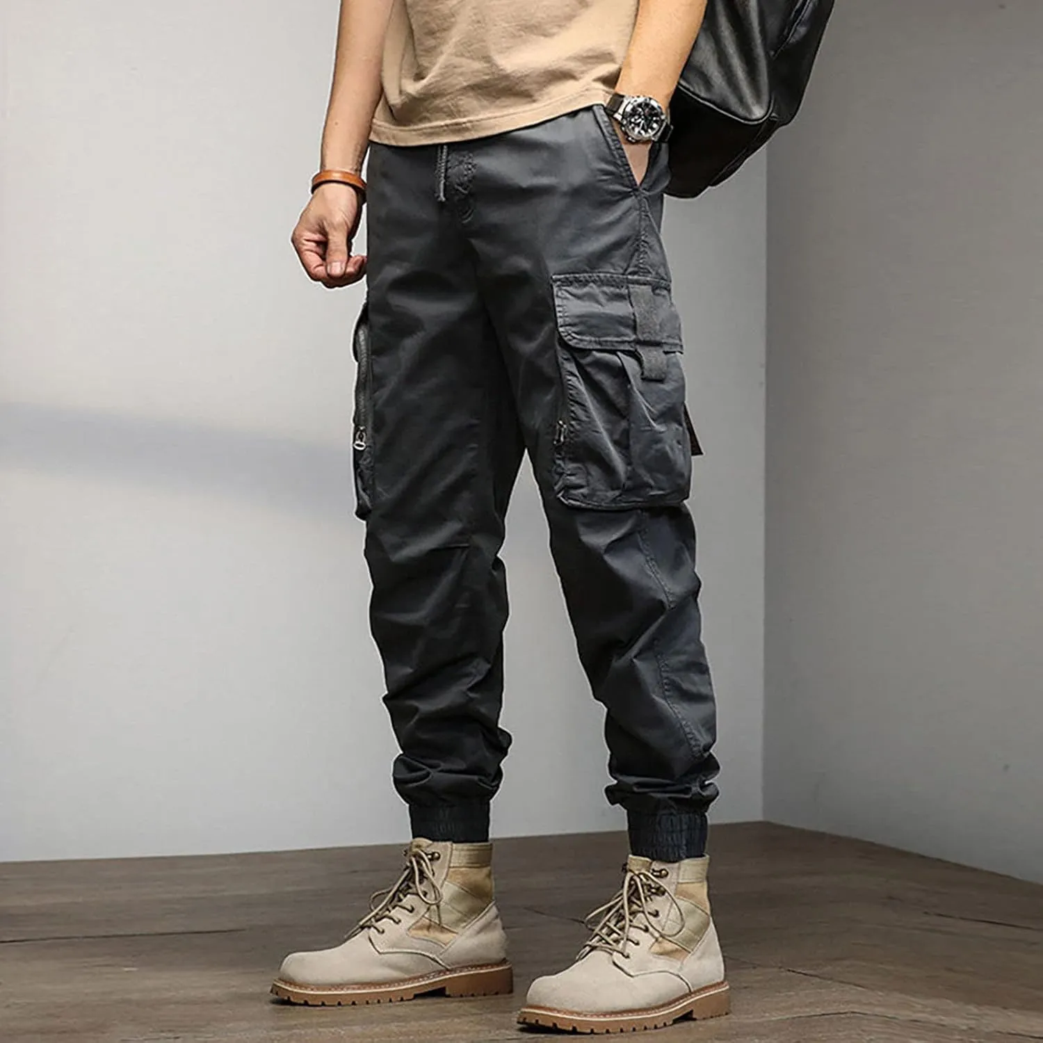 Cargo Sweatpants for Men Pockets Men's Hiking Cargo Straight Leg Sweatpants Stretch Elastic Waist Jogger Sports Pants