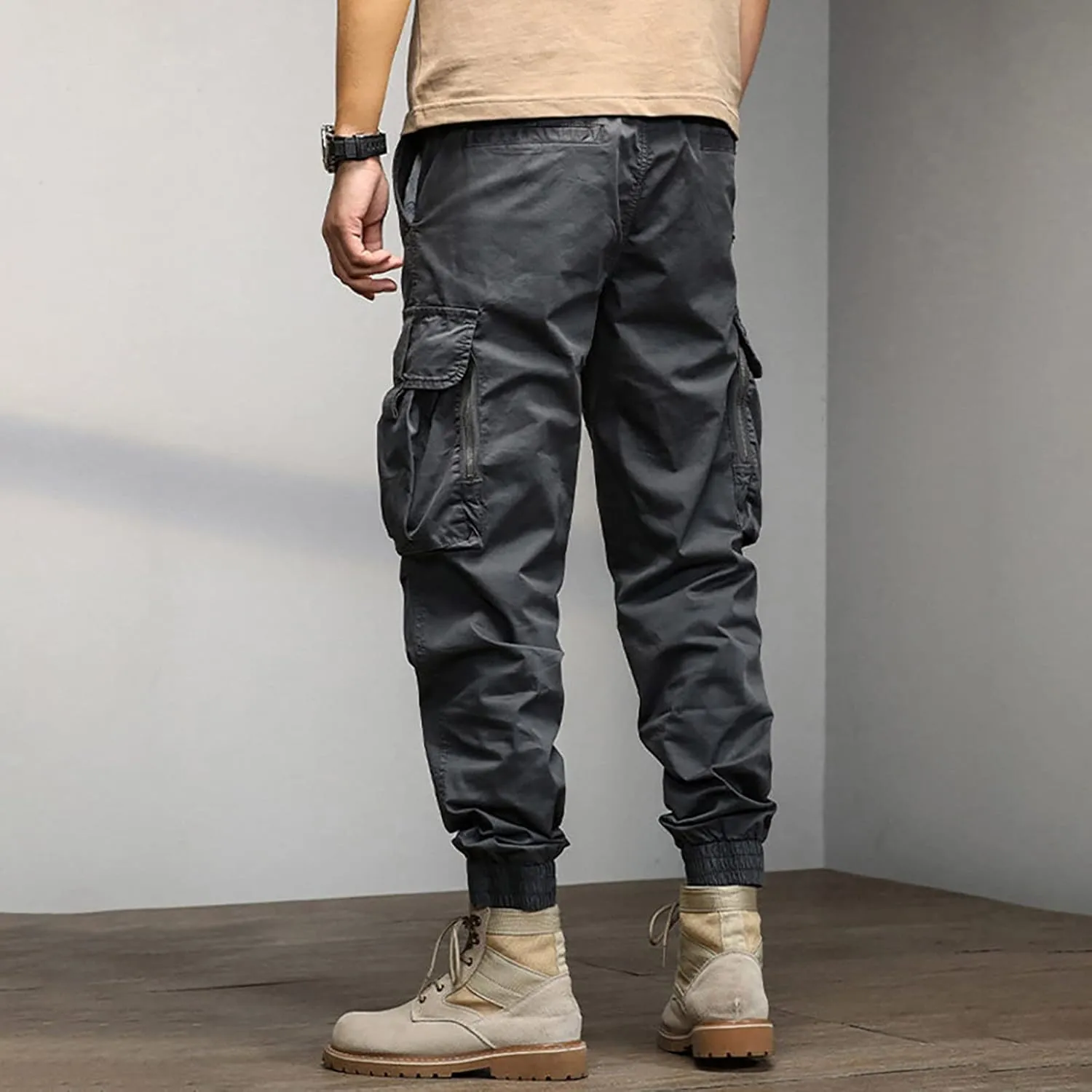 Cargo Sweatpants for Men Pockets Men's Hiking Cargo Straight Leg Sweatpants Stretch Elastic Waist Jogger Sports Pants