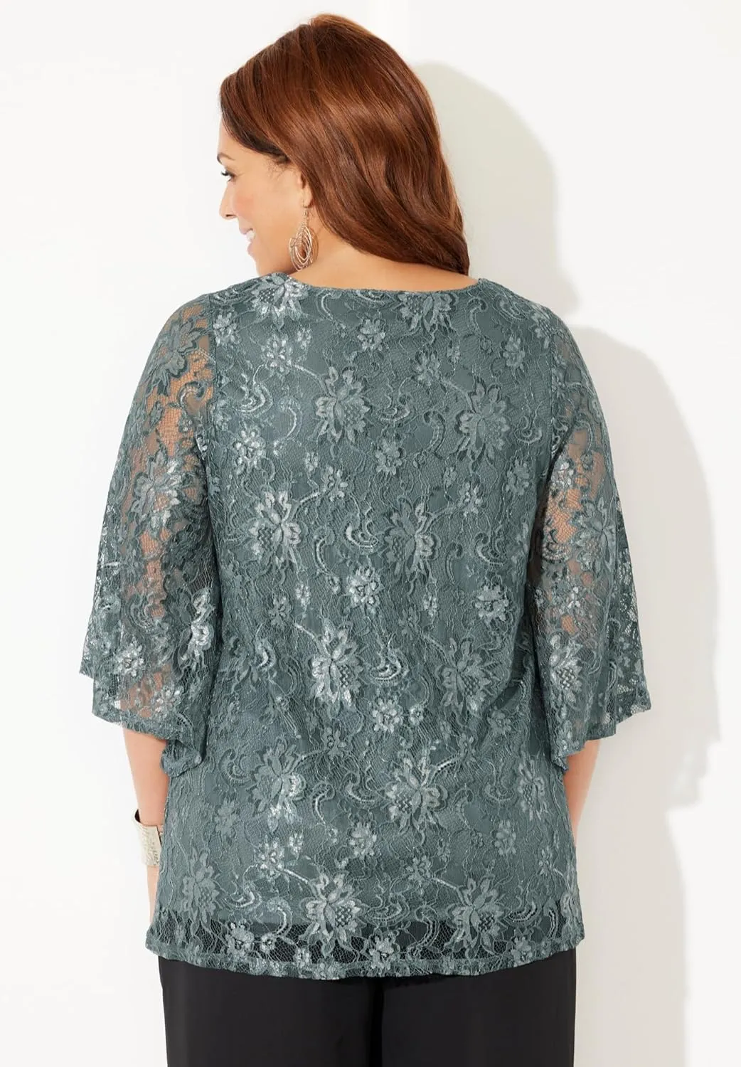 Catherines Women's Plus Size Petite Allover Lace Blouse