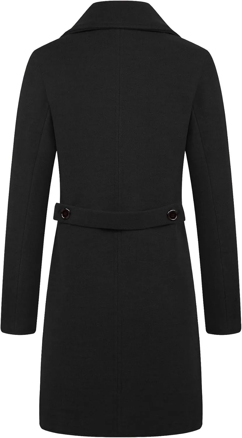 CHARTOU Women's Chic Notched Collar Double-Breasted Quilted Wool Blend Jacket Trench Coat