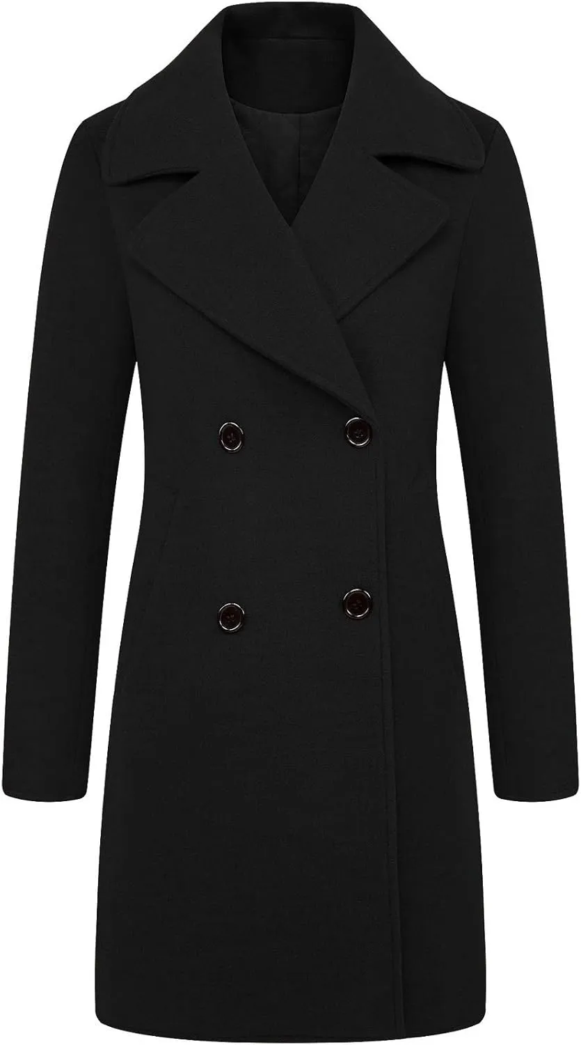 CHARTOU Women's Chic Notched Collar Double-Breasted Quilted Wool Blend Jacket Trench Coat