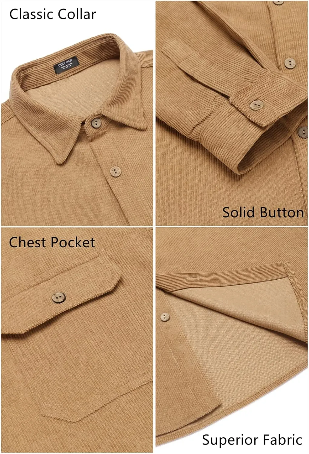 COOFANDY Men's Corduroy Shirt Casual Button Down Shirt Jacket Lightweight Shacket