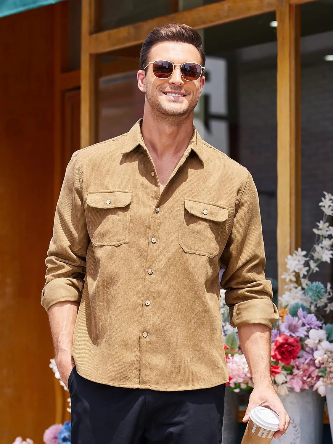 COOFANDY Men's Corduroy Shirt Casual Button Down Shirt Jacket Lightweight Shacket