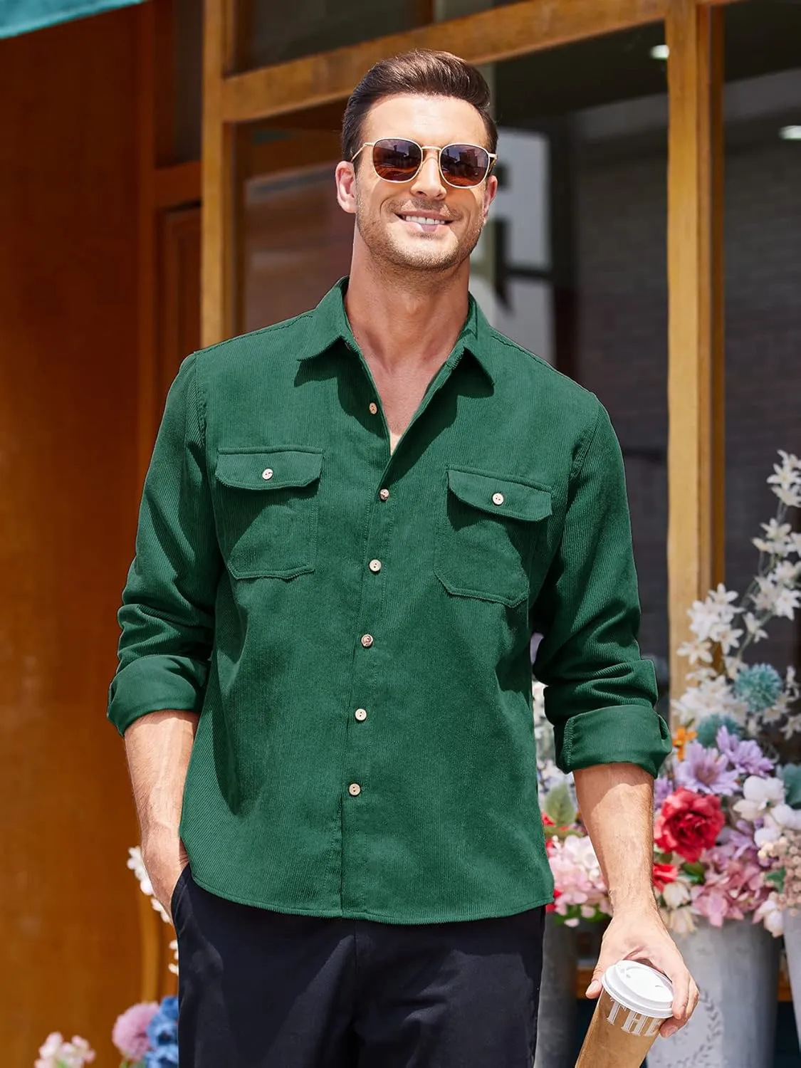 COOFANDY Men's Corduroy Shirt Casual Button Down Shirt Jacket Lightweight Shacket