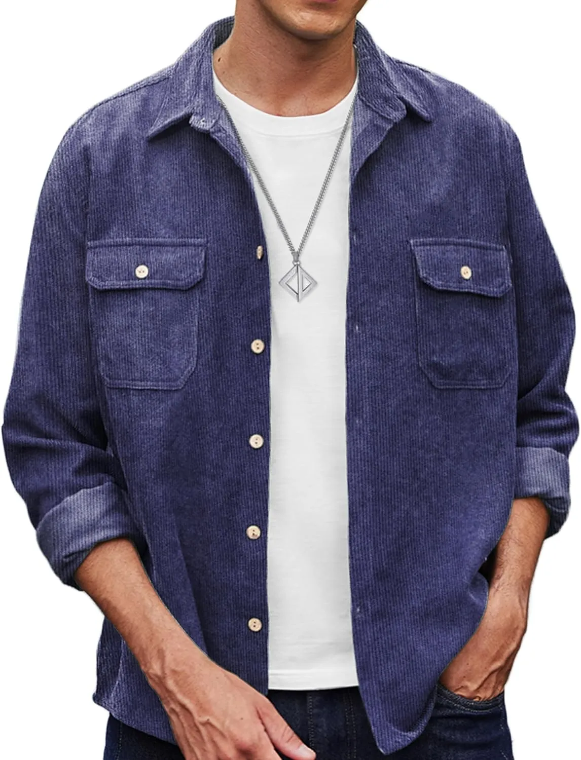 COOFANDY Men's Corduroy Shirt Casual Button Down Shirt Jacket Lightweight Shacket