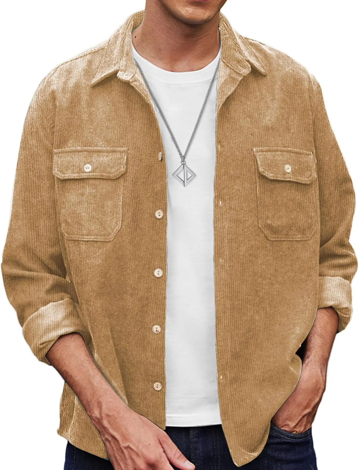 COOFANDY Men's Corduroy Shirt Casual Button Down Shirt Jacket Lightweight Shacket