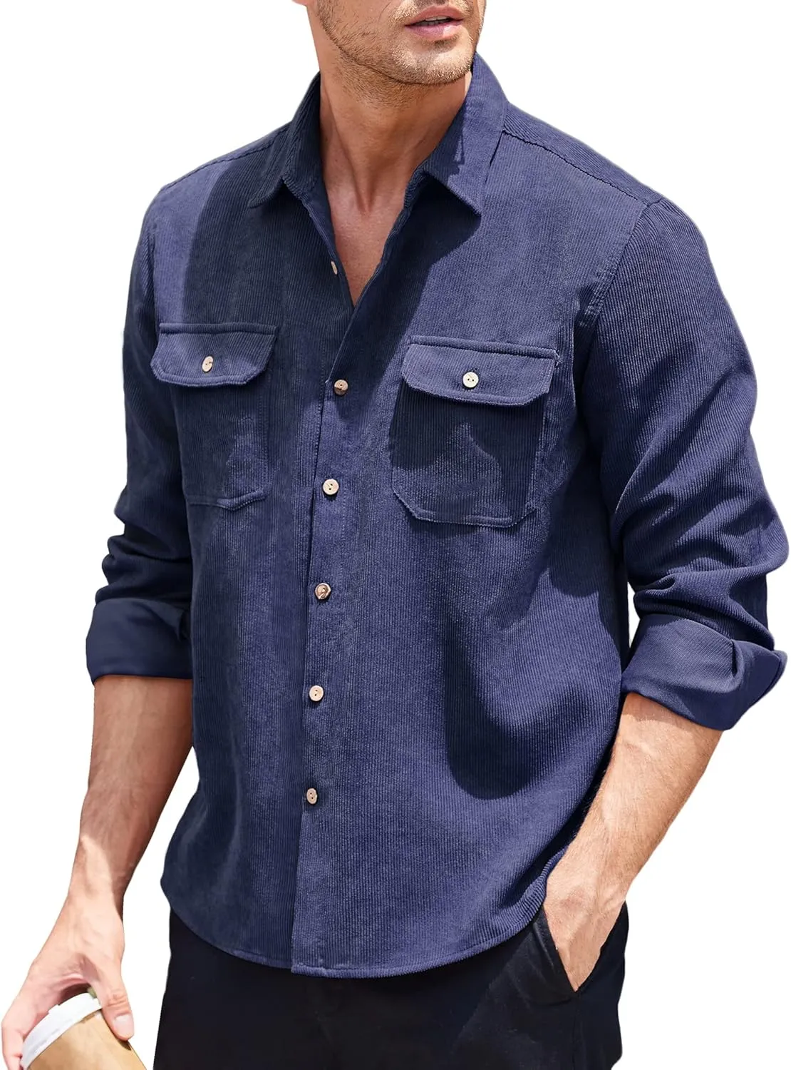 COOFANDY Men's Corduroy Shirt Casual Button Down Shirt Jacket Lightweight Shacket