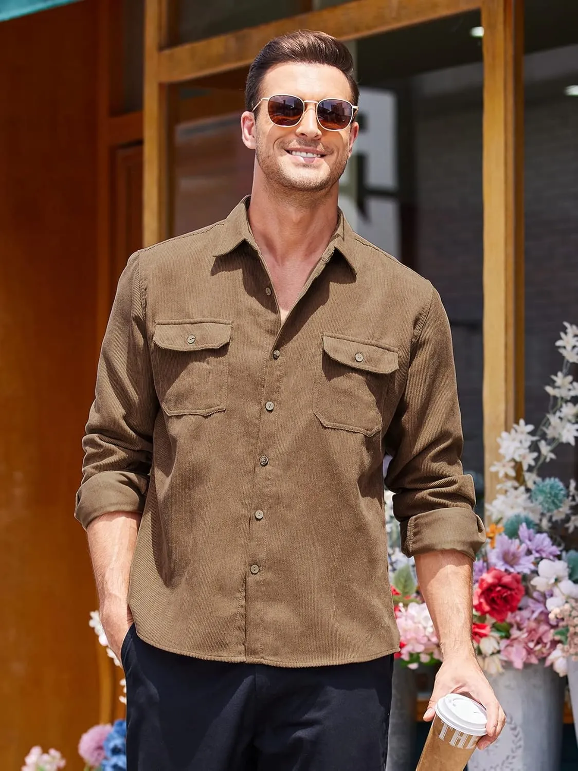 COOFANDY Men's Corduroy Shirt Casual Button Down Shirt Jacket Lightweight Shacket