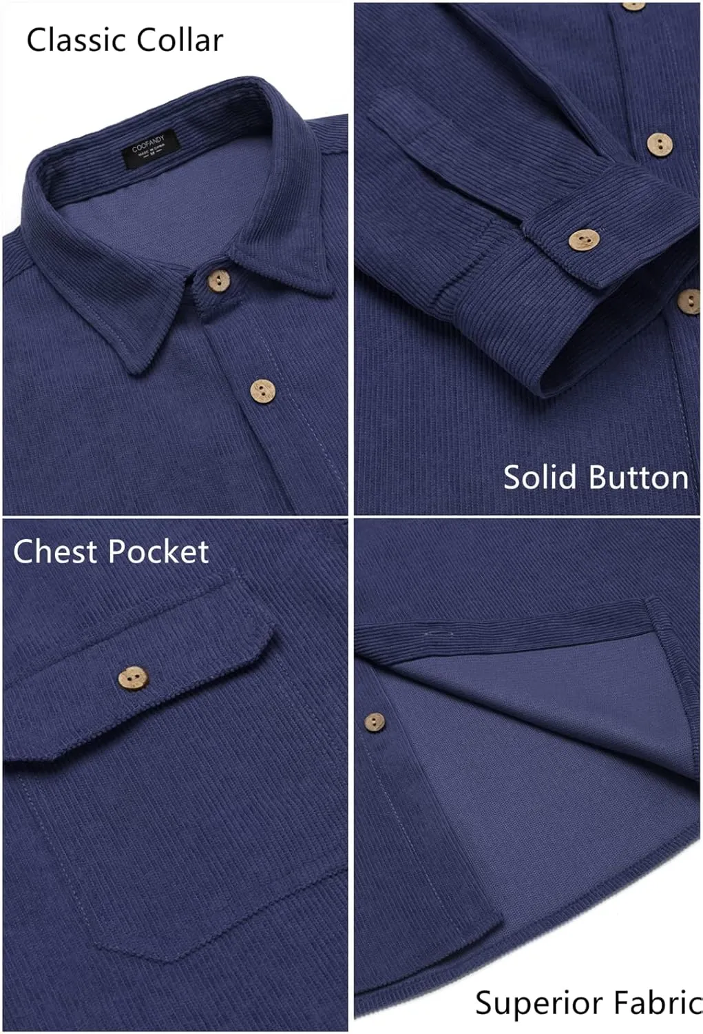 COOFANDY Men's Corduroy Shirt Casual Button Down Shirt Jacket Lightweight Shacket
