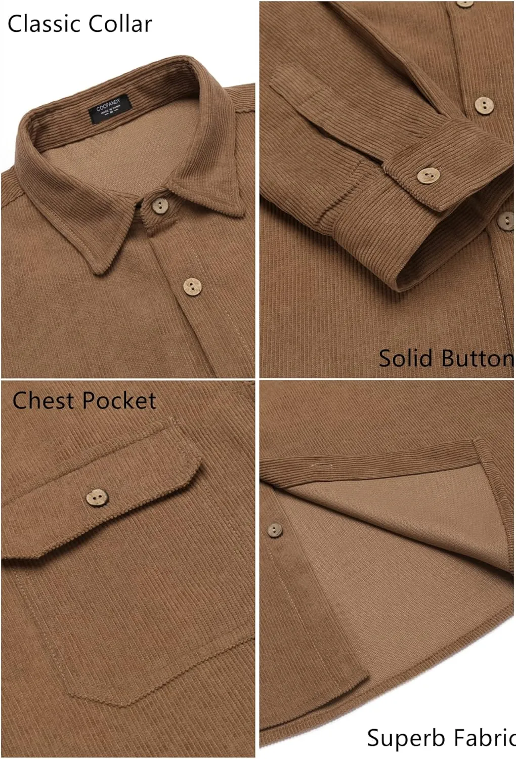 COOFANDY Men's Corduroy Shirt Casual Button Down Shirt Jacket Lightweight Shacket