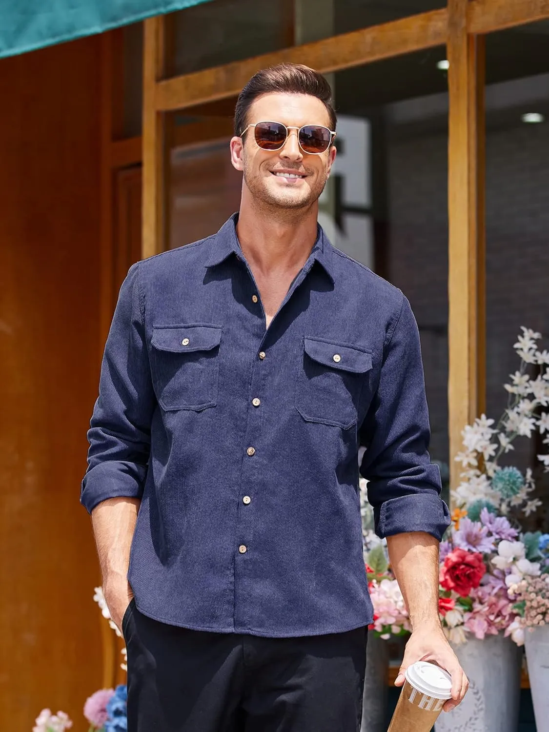 COOFANDY Men's Corduroy Shirt Casual Button Down Shirt Jacket Lightweight Shacket