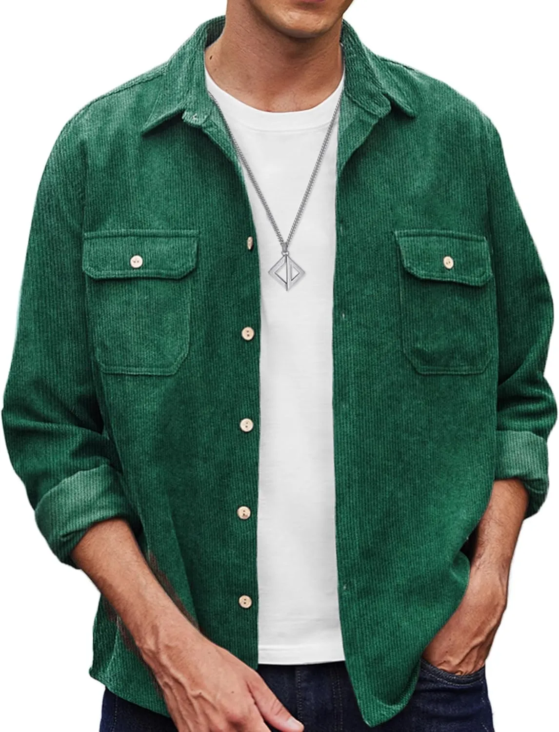 COOFANDY Men's Corduroy Shirt Casual Button Down Shirt Jacket Lightweight Shacket
