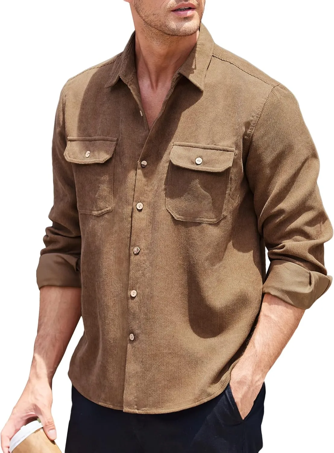 COOFANDY Men's Corduroy Shirt Casual Button Down Shirt Jacket Lightweight Shacket