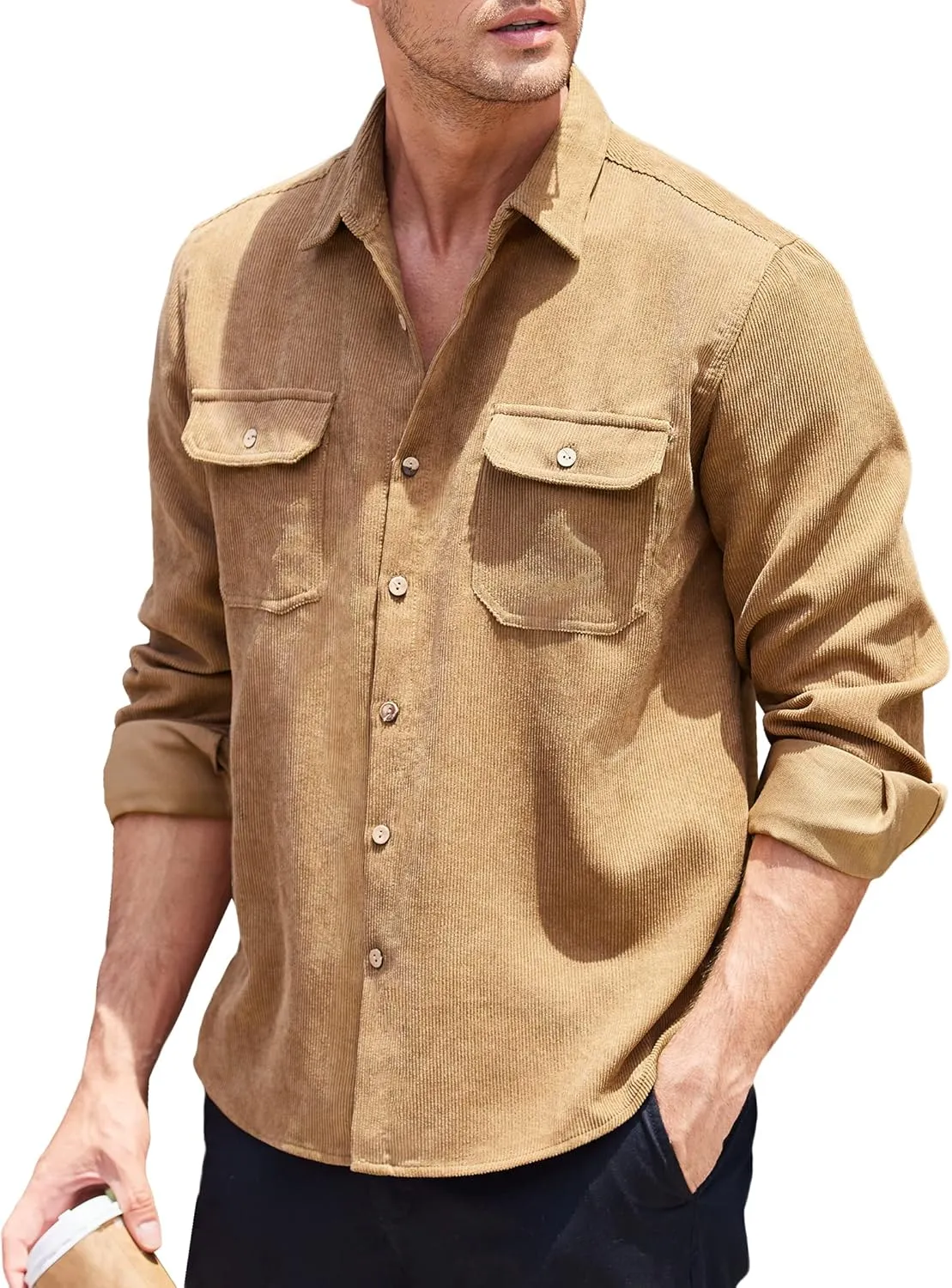 COOFANDY Men's Corduroy Shirt Casual Button Down Shirt Jacket Lightweight Shacket