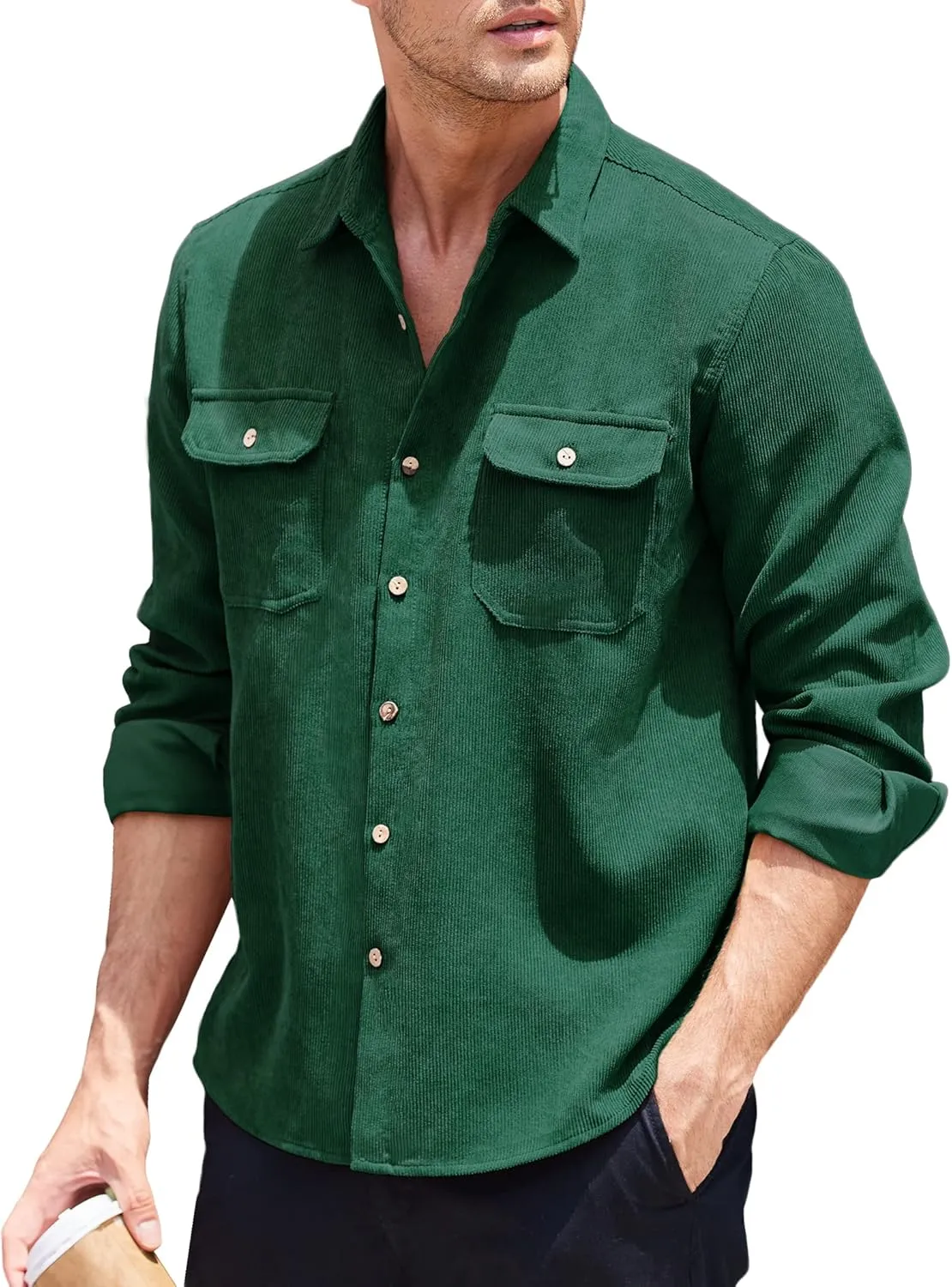 COOFANDY Men's Corduroy Shirt Casual Button Down Shirt Jacket Lightweight Shacket