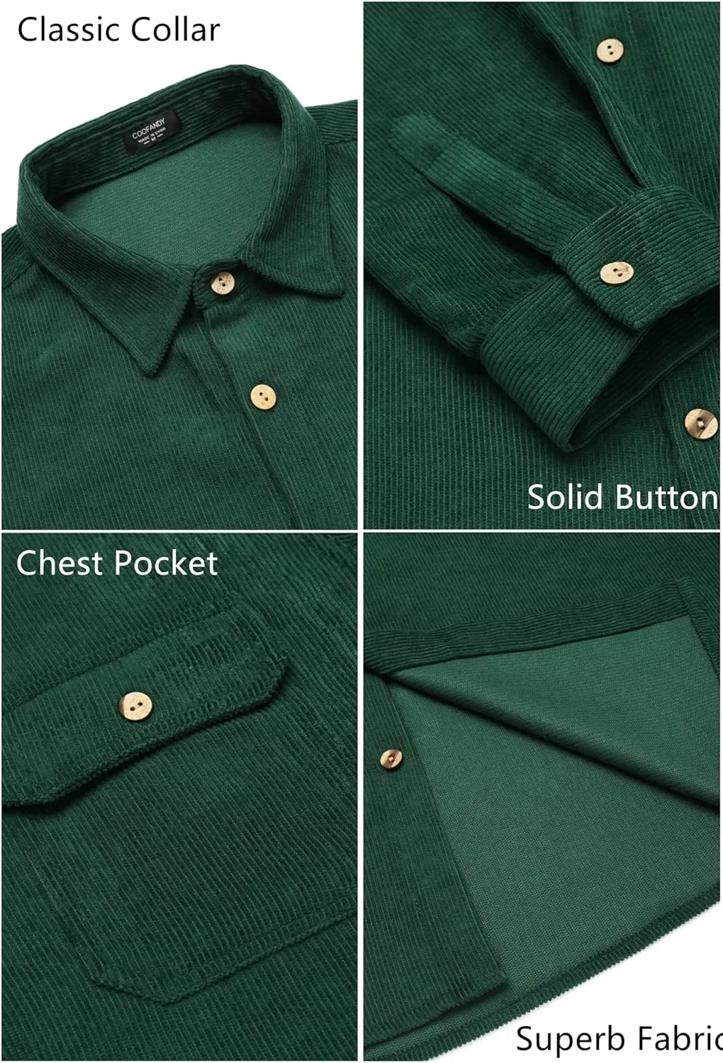 COOFANDY Men's Corduroy Shirt Casual Button Down Shirt Jacket Lightweight Shacket