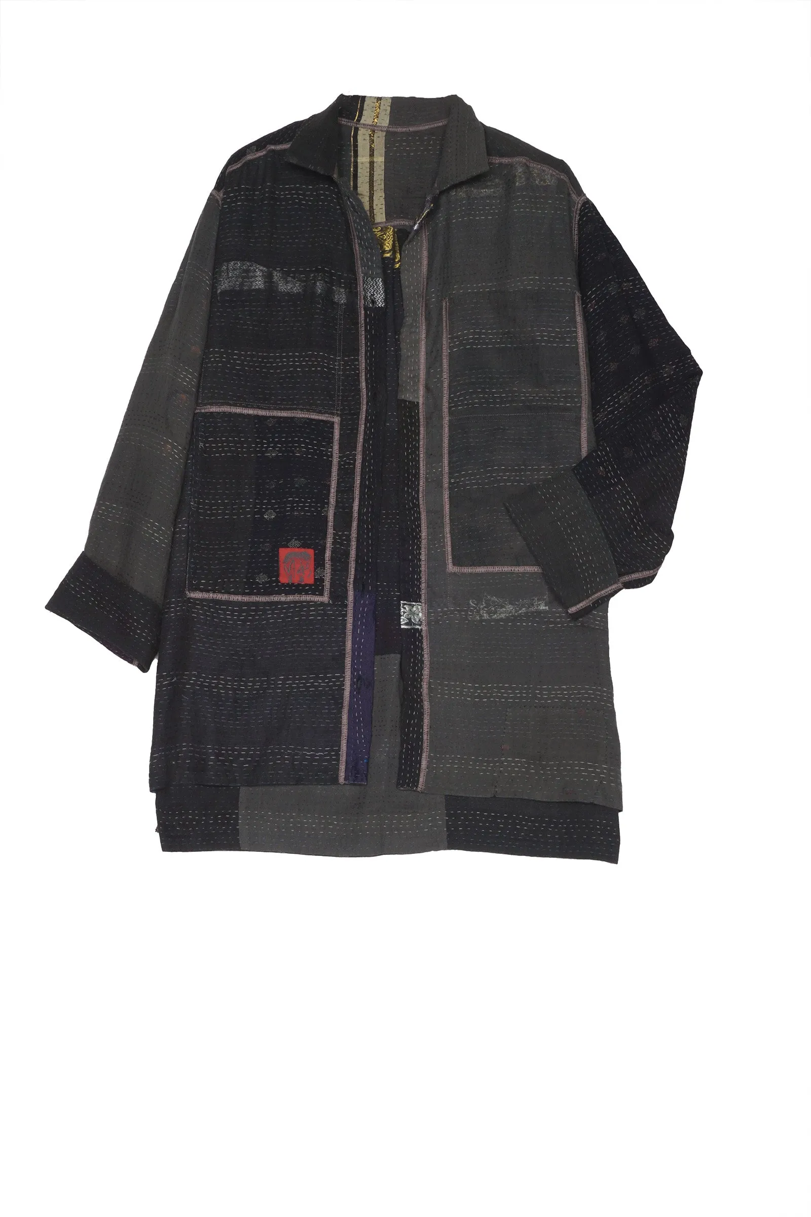 COTTON SILK SW PATCH KANTHA SHIRT JKT - ws2023-blk -