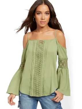 Crochet-Trim Cold-Shoulder Top