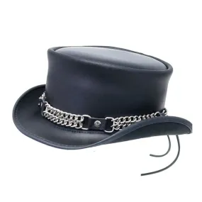 Curb Chain Black Leather Top Hat