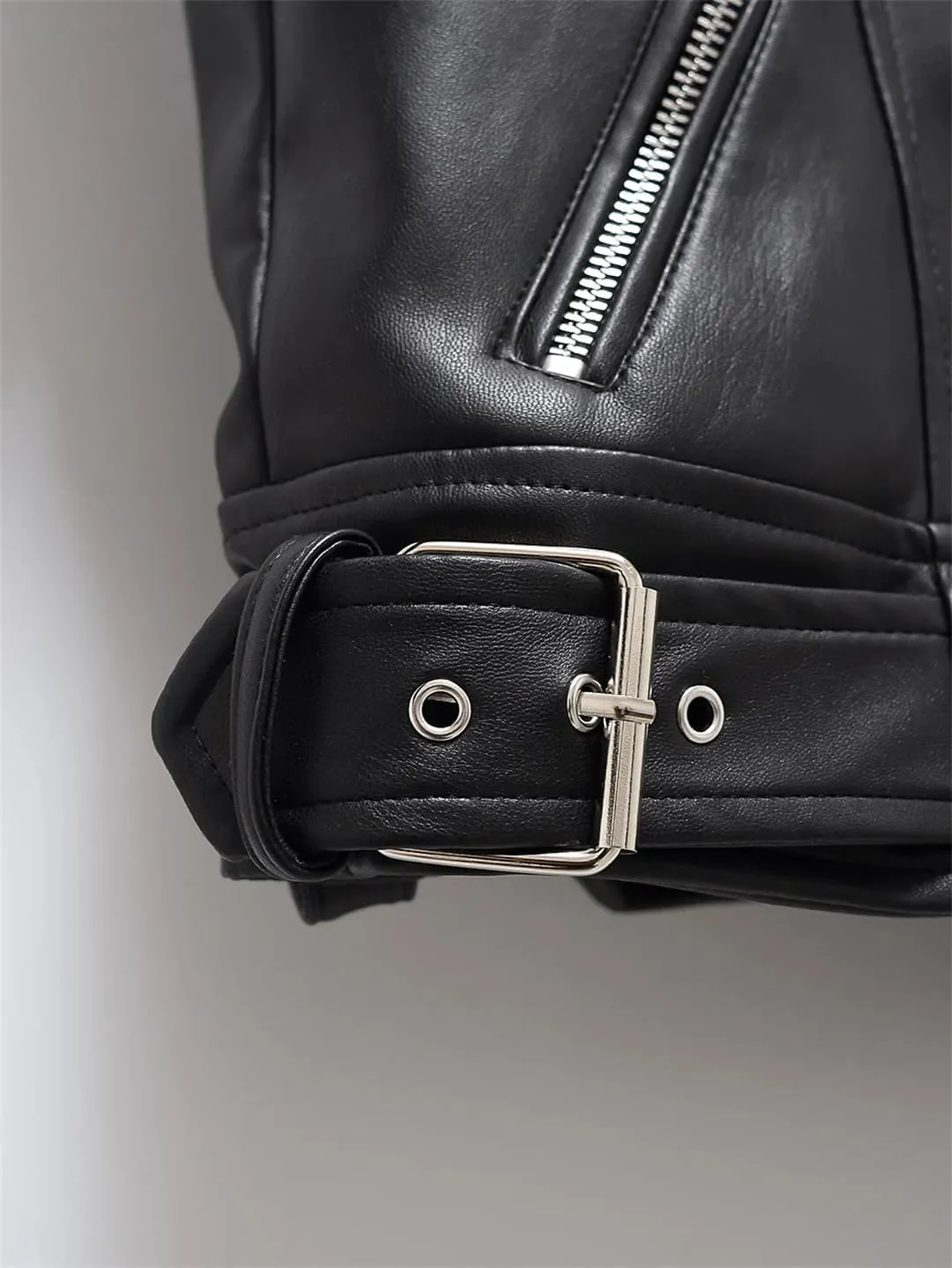 Disimlarl Women Faux Leather Pu Jacket Belt Zipper Retro Moto Biker Jacket Coat Female Chic Outwear