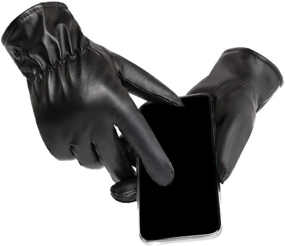Driving Gloves Women Fleece Lining Thick Warm Gloves Womens Leather Gloves Winter Lined Hand Warmer