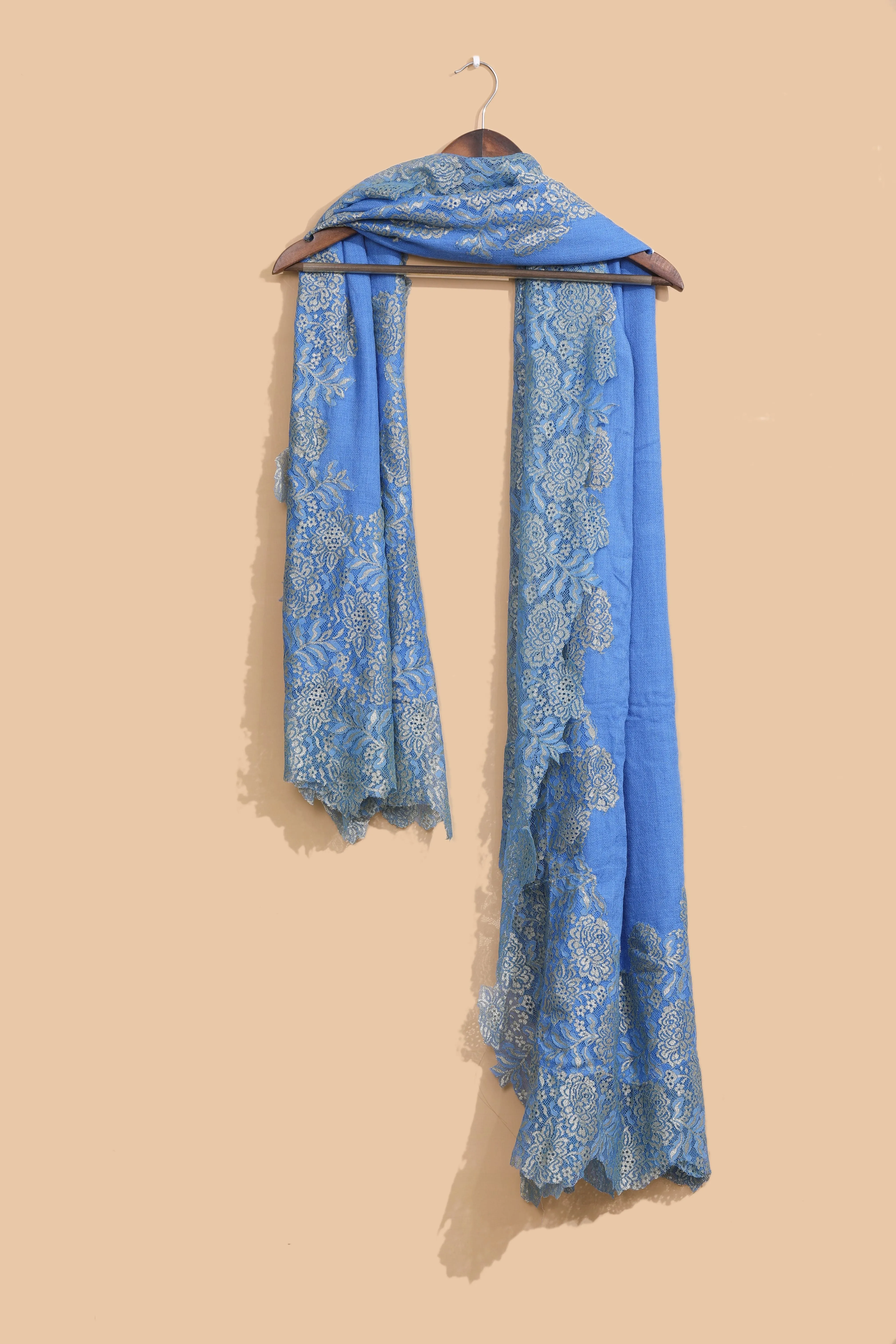 Elegant Blue Shawl for Women - Designer Scarf with Intricate Patterns