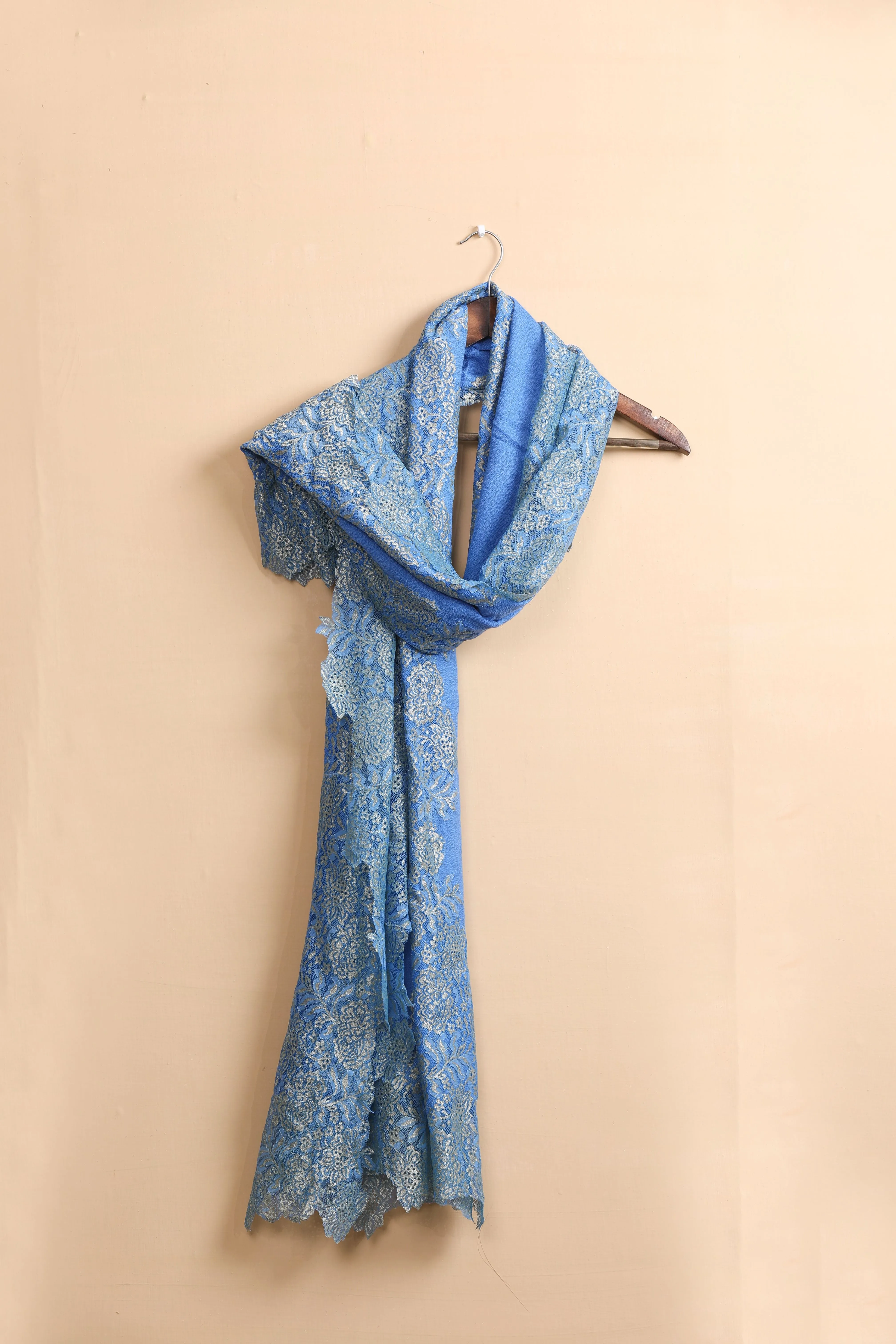 Elegant Blue Shawl for Women - Designer Scarf with Intricate Patterns
