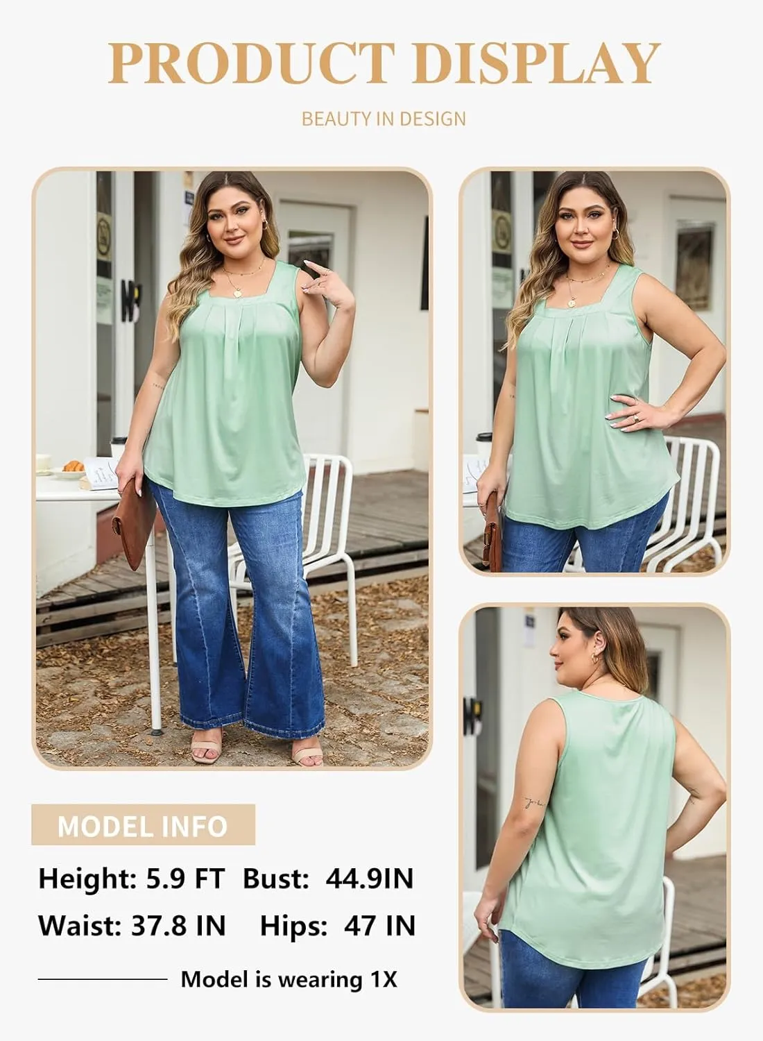 Eytino Women Plus Size Tank Tops Summer Casual Square Neck Sleeveless Blouse Shirts(1X-5X)