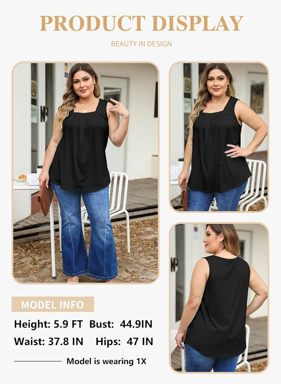 Eytino Women Plus Size Tank Tops Summer Casual Square Neck Sleeveless Blouse Shirts(1X-5X)