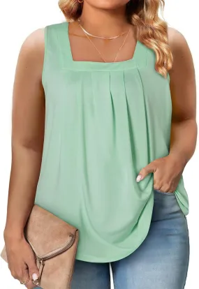 Eytino Women Plus Size Tank Tops Summer Casual Square Neck Sleeveless Blouse Shirts(1X-5X)
