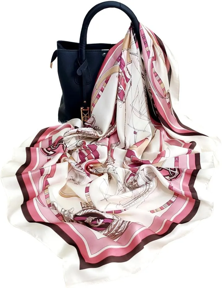Fashion and Elegant Silk Feeling Scarf Square Satin Retro Style Sunscreen Head Scarf for Women Digital Printed