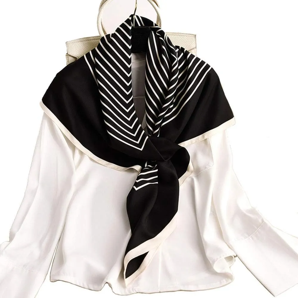 Fashion and Elegant Silk Feeling Scarf Square Satin Retro Style Sunscreen Head Scarf for Women Digital Printed
