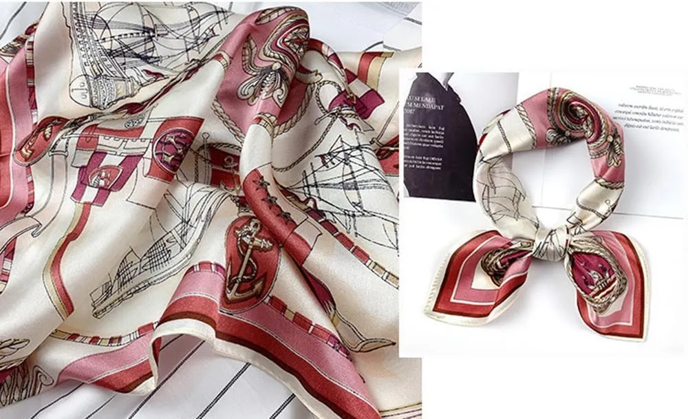 Fashion and Elegant Silk Feeling Scarf Square Satin Retro Style Sunscreen Head Scarf for Women Digital Printed