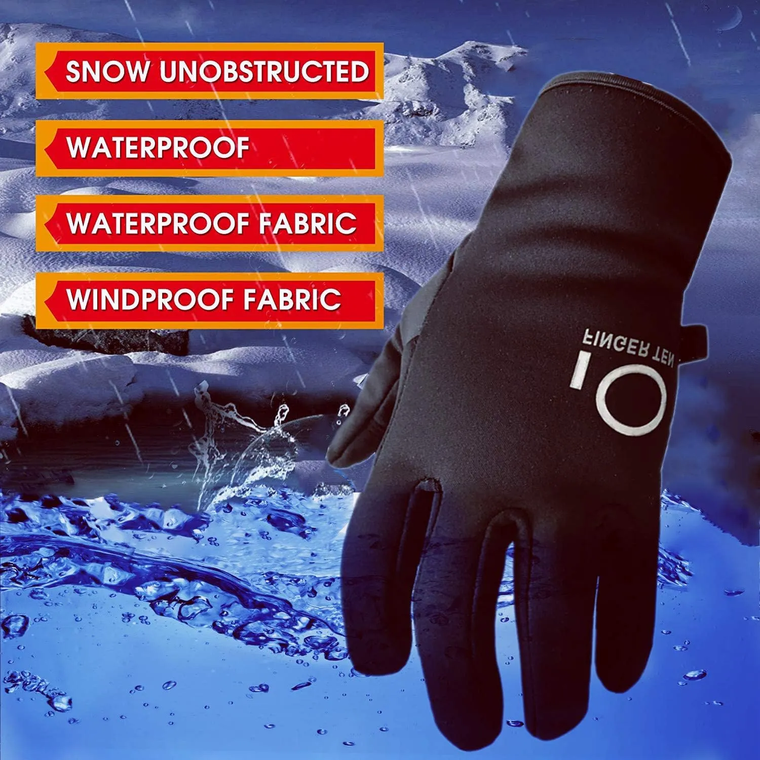 FINGER TEN Winter Gloves Men Women Touchscreen Waterproof, Running Cycling Liner Fleece Pair